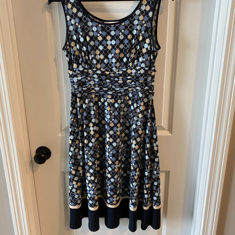 Dressbarn | Blue & Tan Dotted Dress
